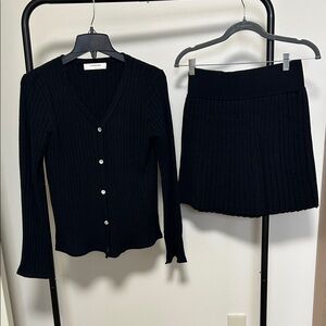 Ribbed Skirt and Cardigan Set